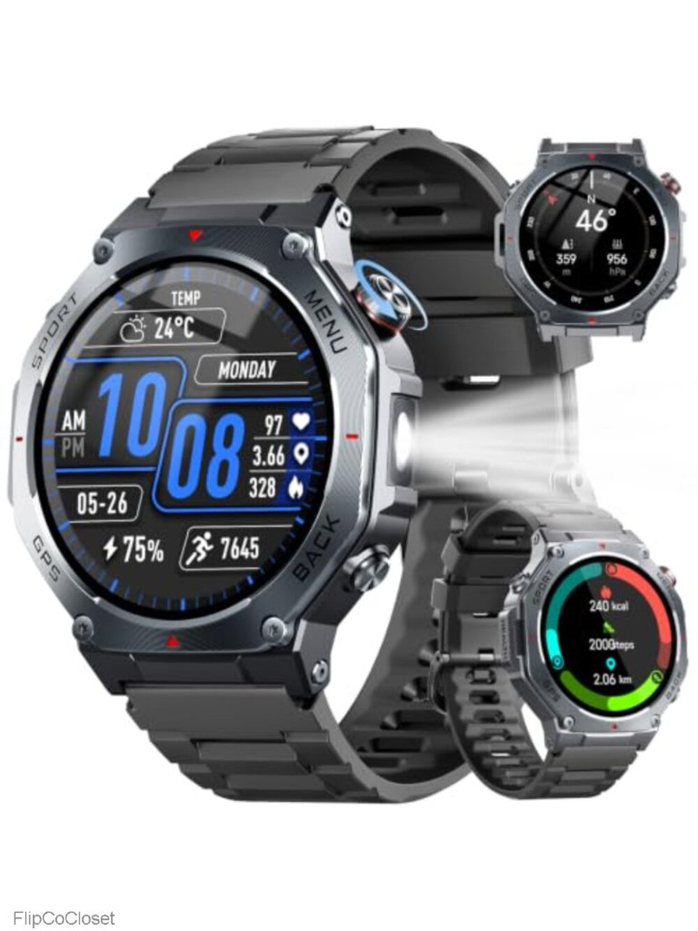 Military Smart Watch with Dual-Band GPS, AMOLED Display, Bluetooth Call, 160+